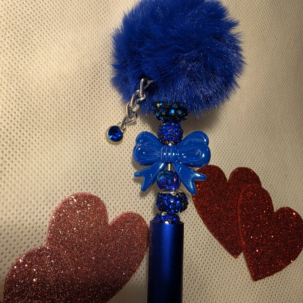 Blue Fluffy Pom Pom Pen